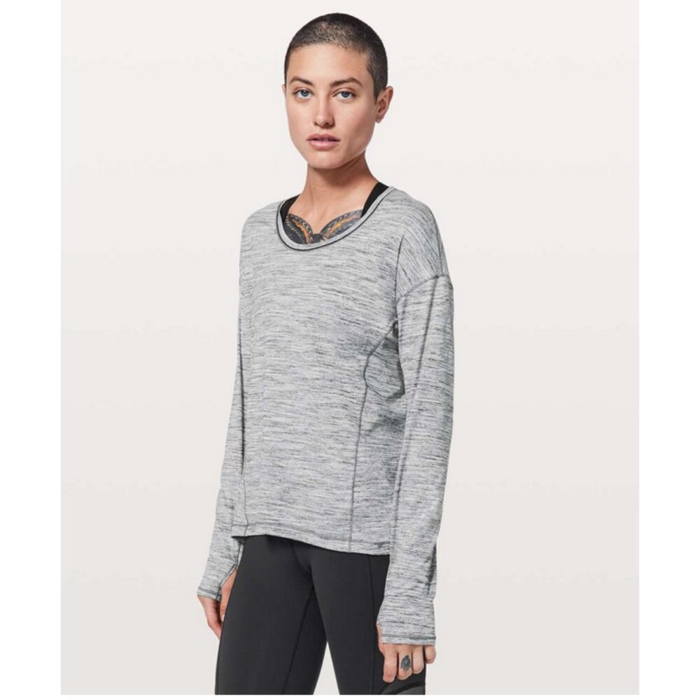 Lululemon Sz. 10 Sweat Embrace Long Sleeve in Space Dye Camo Seal Grey Deep Coal